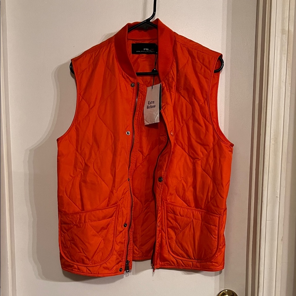 NWT Ralph Lauren Men's Vibrant Orange Quilted Vest 🌺midnight sale